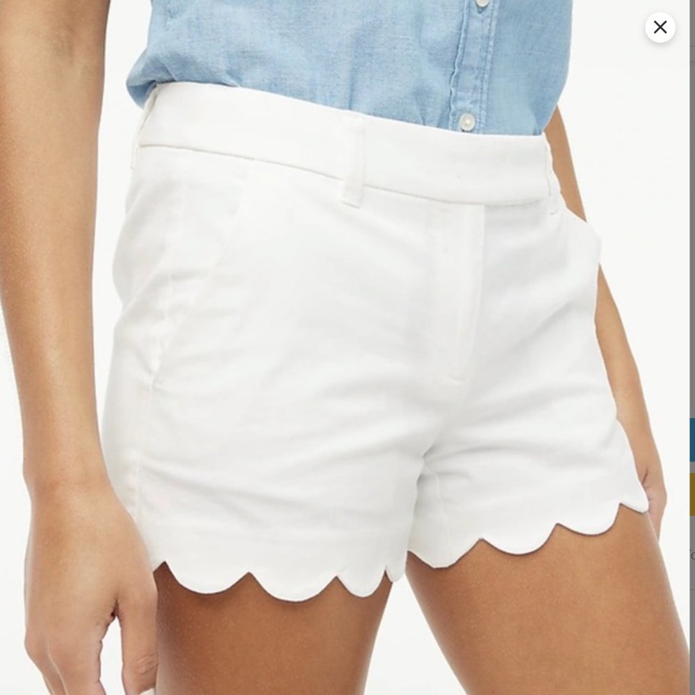 J. Crew scallop hem linen-blend shorts, size 4, white